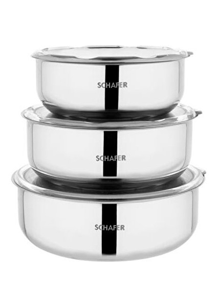 Practi 3 Lü Çelik Saklama Kabı (16-18-20 Cm)-6 Parça-Inox