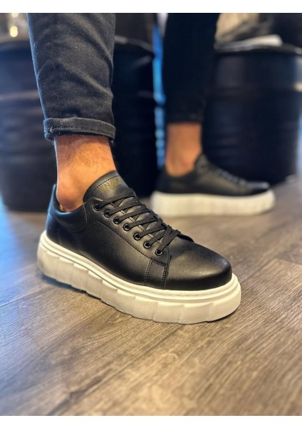 J144 Bağcıklı Ortopedik Taban Erkek Günlük Sneaker Spor Ayakkabı Bt Siyah