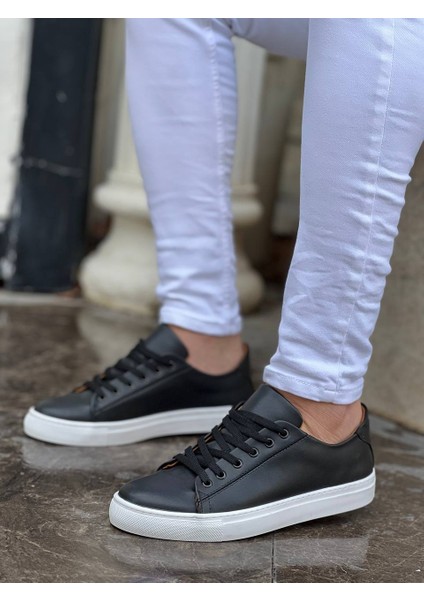 J122 Bağcıklı Ortopedik Taban Günlük Erkek Spor Sneaker Ayakkabı Bt Siyah