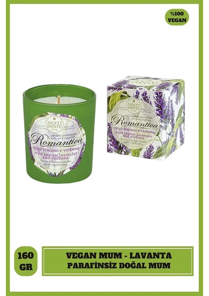 Bitkisel Balmumu Vegan Romantica Toskana Lavanta ve Mine Çiçeği Parafinsiz Doğal Mum
