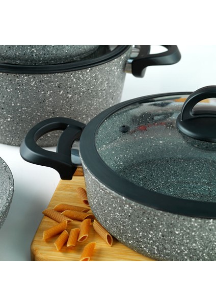 Cucina Yanmaz Yapışmaz Tencere Seti 7 Parça-Gri