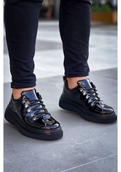 J-X4 Bağcıklı Ortopedik Taban Günlük Rugan Erkek Spor Sneaker Ayakkabı St Siyah