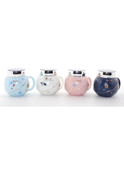 Ayna Kapaklı Astronot Tasarımlı Porselen Kupa Bardak