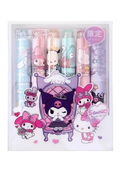 6'lı Fosforlu Kalem Seti - Hello Kitty Kuromi ve Arkadaşları