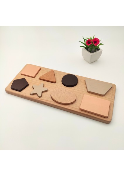 Ahşap Geometrik Şekiller Bultak Yapboz | Montessori Uyumlu Pastel Renkli Bultak Oyunu | 1+ Çocuklar İçin