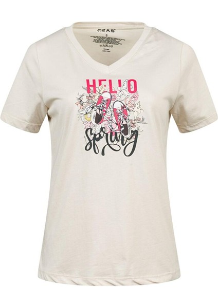 Alone Baskılı V Yaka Kadın T-Shirt 402