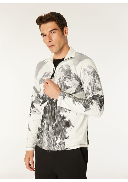 Beyaz Erkek Fermuarlı Basic Desenli T-Shirt D4WM-TST3998