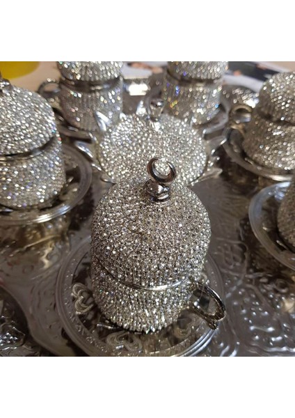 8'li Silver Hilal Lokumluk Kahve Fincanı Set modelleri