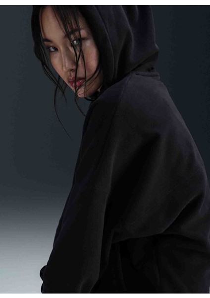 FV8076-010 W Nk One Tf Po Hoodıe Po Siyah Kadın Kapüşon Normal Düz Sweatshirt modelleri