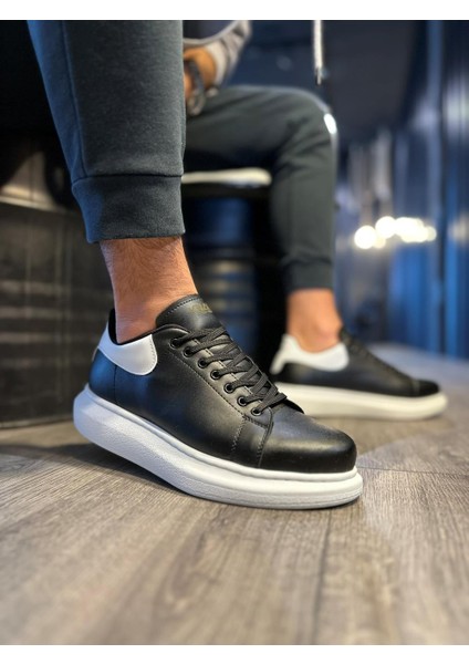 J043 Bağcıklı Ortopedik Taban Erkek Günlük Sneaker Spor Ayakkabı Bt Siyah/beyaz