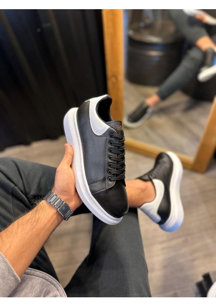 J043 Bağcıklı Ortopedik Taban Erkek Günlük Sneaker Spor Ayakkabı Bt Siyah/beyaz indirimleri