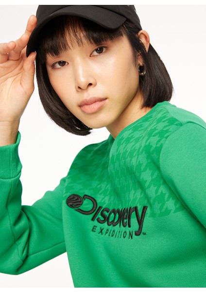 Yeşil Kadın Bisiklet Yaka Relaxed Fit Baskılı Sweatshirt D3WL-SWT19