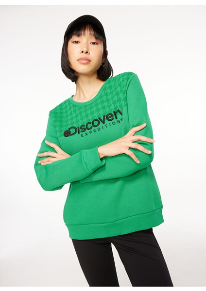 Yeşil Kadın Bisiklet Yaka Relaxed Fit Baskılı Sweatshirt D3WL-SWT19 modelleri