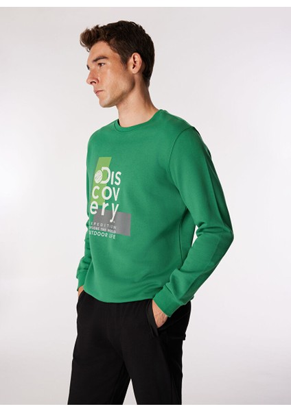 Yeşil Erkek Bisiklet Relaxed Baskılı Sweatshirt D4WM-SWT3212 modelleri