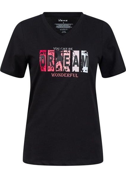Alone Baskılı V Yaka Kadın T-Shirt 404