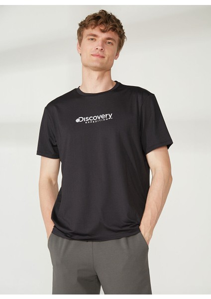 Bisiklet Yaka Düz Siyah Erkek T-Shirt New