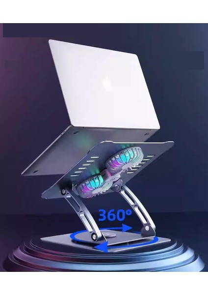 Laptop Standı 360 Derece Dönebilir Rgb Çift Fanlı Premium Serisi Notebook Tutucu Alüminyum Macbook Yükseltici 11-17 Inç fiyatları