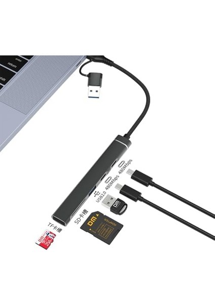 CHB025 Usb-A ve Type-C Girişli 2*type-C 1*usb-A Sd Micro Sd Tf Kart Okuyucu Çoklayıcı Dönüştürücü modelleri