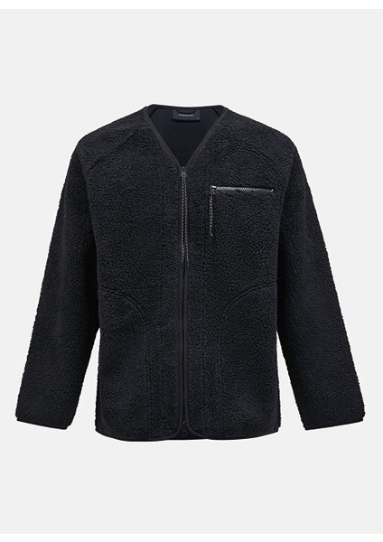 Siyah Erkek V Yaka Bol Kesim Polar Sweatshırt G79060020_M Heavy Pile Cardigan