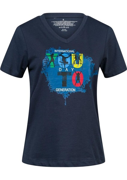 Alone Baskılı V Yaka Kadın T-Shirt 403