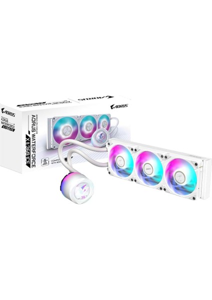 Aorus Waterforce x Iı 360 Ice Manyetik Kilitleme Mekanizmalı Fan, 60 x 60MM Full Color LCD Ekran, Profesyonal Gaming Sıvı Cpu Soğutucu