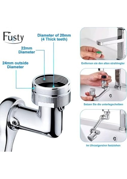Xlotus L 1080 Derece Hareketli Oynar Musluk Başlığı Krom - Tüm Banyo ve Mutfak Bataryaları ile Uyumlu