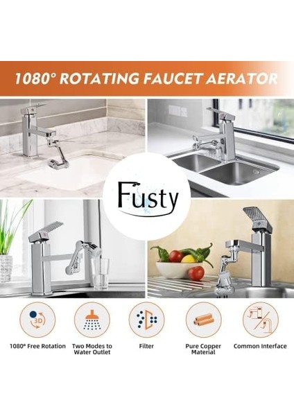 Xlotus L 1080 Derece Hareketli Oynar Musluk Başlığı Krom - Tüm Banyo ve Mutfak Bataryaları ile Uyumlu