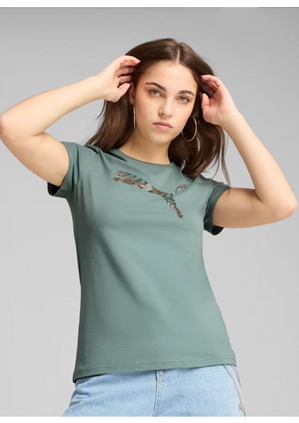 Graphics Floral Cat Logo Kadın Tişört