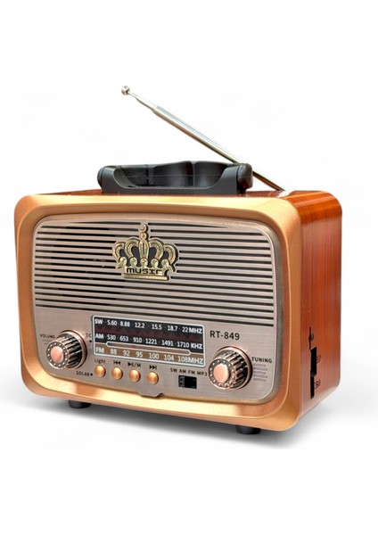 Nostaljik Radyo, LED Detay Güneş Panelli Eskitme Nostalji Radyo(Bluetooth Özellikli)