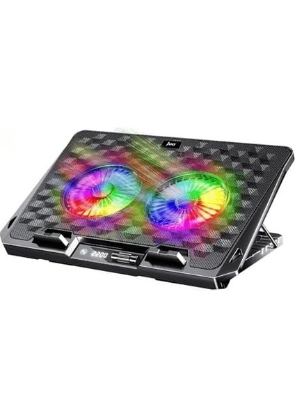 Odin Rgb Işıklı Gaming 2200RPM Çift Fan LED Display Laptop Notebook Soğutucu Stand fiyatları