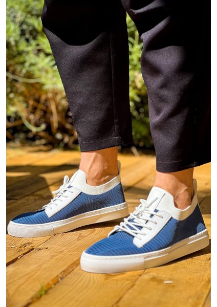 J110 Bağcıklı Ortopedik Taban Triko Erkek Spor Sneaker Ayakkabı Bt Mavi modelleri