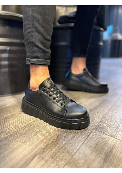 J144 Bağcıklı Ortopedik Taban Erkek Günlük Sneaker Spor Ayakkabı St Siyah