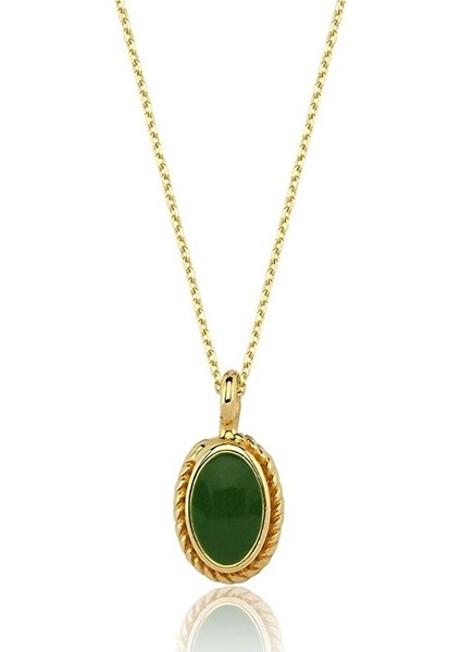 Yeşil Mineli Vintage 14 Ayar Altın Kolye