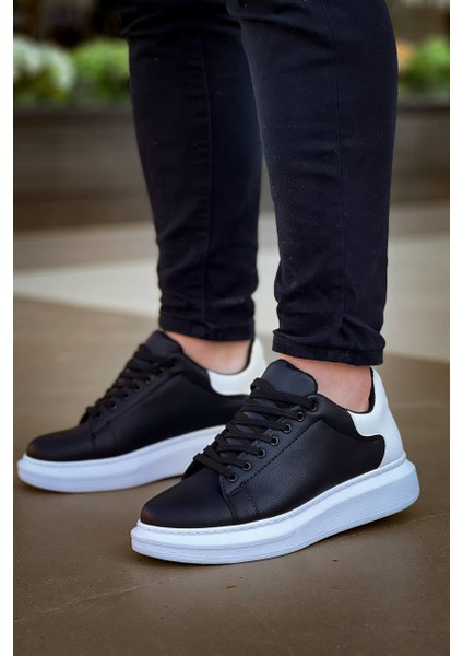 J-X500 Bağcıklı Ortopedik Taban Günlük Erkek Spor Sneaker Ayakkabı Bt Siyah/beyaz