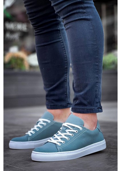J122 Bağcıklı Ortopedik Taban Günlük Süet Erkek Spor Sneaker Ayakkabı Bt Mavi