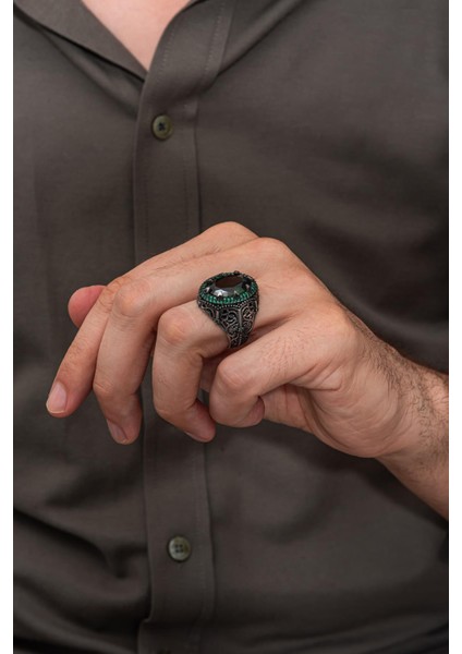 Oval Yeşil Taşlı 925 Erkek Gümüş Yüzük fırsatları