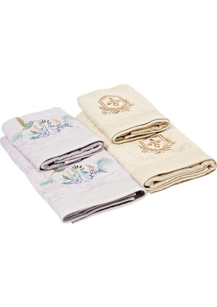 Pamuk%40 Vıscose Muse Hamam Seti Lavanta-Camel 4&apos;lü Set