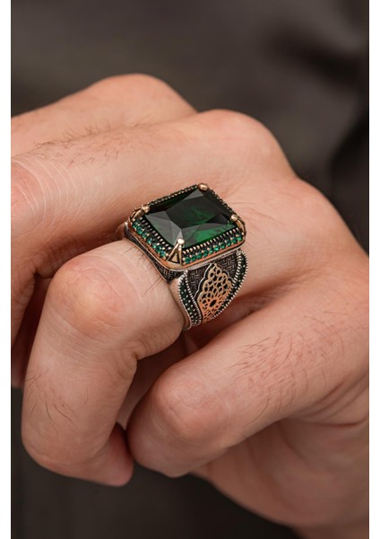 Yeşil Taşlı Dikdörgen 925 Erkek Gümüş Yüzük modelleri