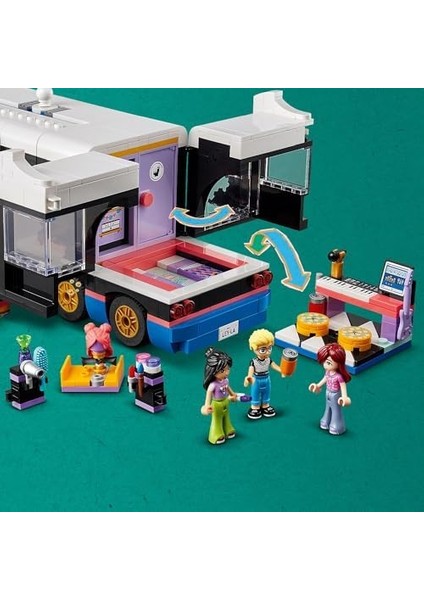 Friends Pop Star Müzik Turne Otobüsü 42619-8 Yaş ve Üstü Kız ve Erkek Çocuklarının Müzikal Maceraları Için 4 Mini Bebek Figürü Içeren Araç Yapım Seti, Doğum Günü Hediyesi Fikri (845 Parça)