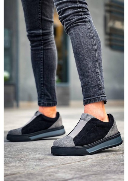 J007 Bağcıksız Lastikli Ortopedik Taban Tek Bant Süet Erkek Spor Sneaker Ayakkabı St Siyah/gri modelleri