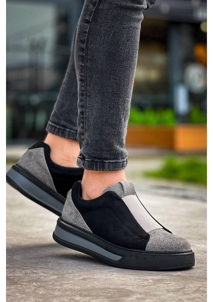 J007 Bağcıksız Lastikli Ortopedik Taban Tek Bant Süet Erkek Spor Sneaker Ayakkabı St Siyah/gri fırsatları
