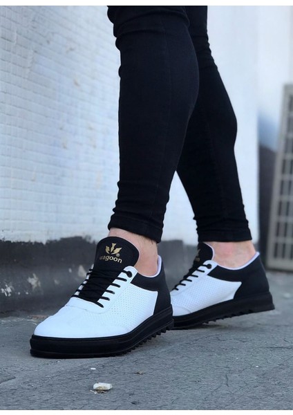 J022 Bağcıklı Ortopedik Taban Erkek Sneaker Günlük Ayakkabı St Beyaz/siyah fiyatları