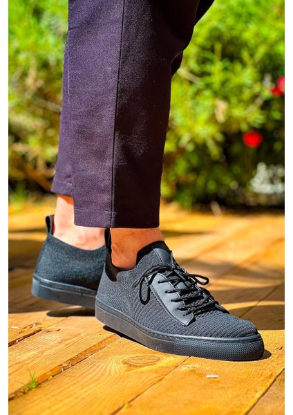 J110 Bağcıklı Ortopedik Taban Triko Erkek Spor Sneaker Ayakkabı St Siyah modelleri