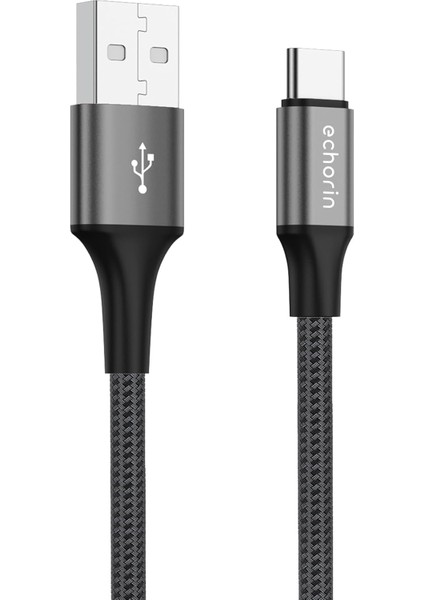 Usb-A&apos;dan Usb-C&apos;ye Örgülü, 1 Metre, Hızlı Şarj ve Data Kablosu (Gri)