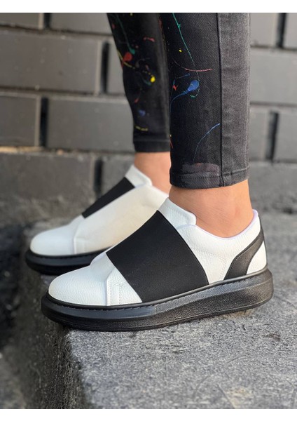J040 Bağcıksız Kalın Lastikli Ortopedik Taban Günlük Erkek Spor Sneaker Ayakkabı St Beyaz/siyah fiyatları