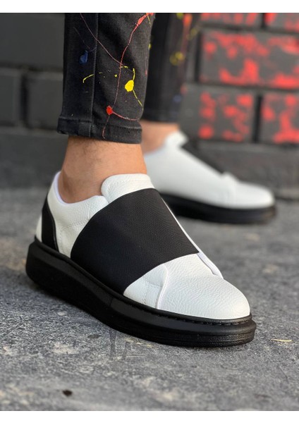 J040 Bağcıksız Kalın Lastikli Ortopedik Taban Günlük Erkek Spor Sneaker Ayakkabı St Beyaz/siyah modelleri