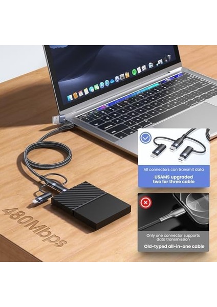 Pd 60W USB C Çok Hızlı Şarj Kablosu Naylon Örgülü Kablo 5&apos;i 1 Arada 3A Usb/c Tipi C/mikro/telefon Hızlı Senkronizasyon Şarj Adaptörü Dizüstü Bilgisayar/tablet ile Uyumlu fiyatları