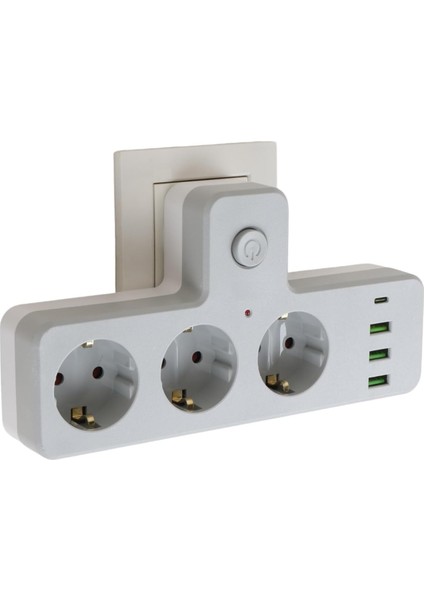 Korumalı Kablosuz Grup Priz, 3&apos;lü Priz, Usb, Type-C, 2500W, 250 Joule, 10A, Topraklı Termal Koruma, (Isıtıcılı Ürünler Için Uygun Değildir)
