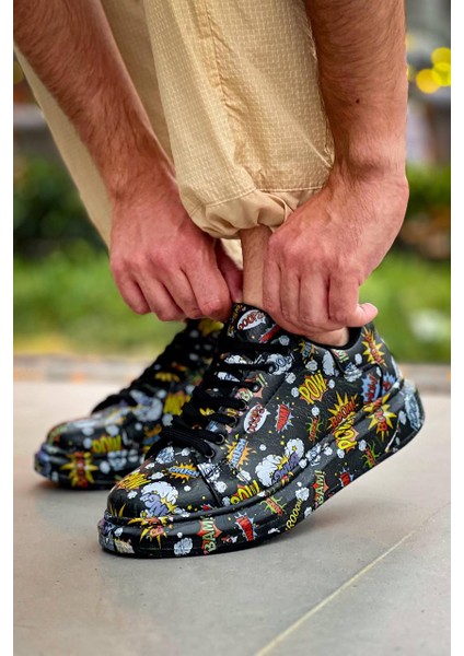 J-X500 Bağcıklı Boom Baskılı Ortopedik Taban Günlük Erkek Spor Sneaker Ayakkabı St Siyah modelleri