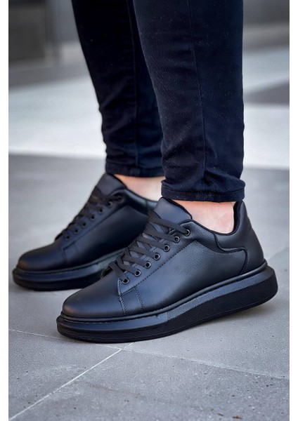 J-X500 Bağcıklı Ortopedik Taban Günlük Erkek Spor Sneaker Ayakkabı St Siyah